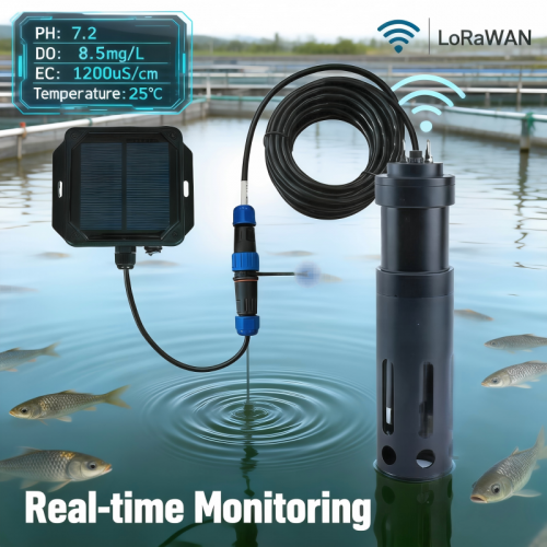 LoRa Solar Multi Parameter Water Quality Sensor | pH/Dissolved Oxygen/Conductivity/Turbidity/Temperature | Specialized for Aquaculture/Environmental Monitoring